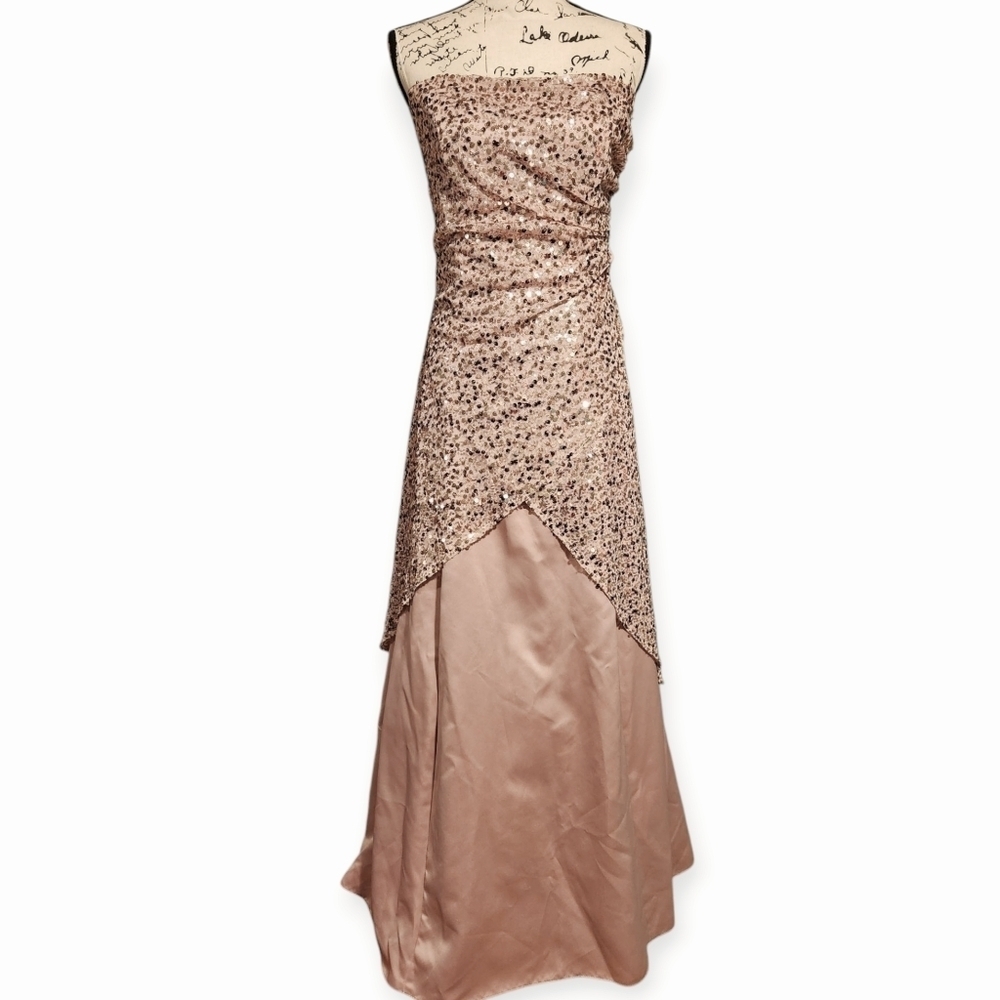 Jump Apparel Strapless Mauve And Rose Gold Sequin Gown View 3